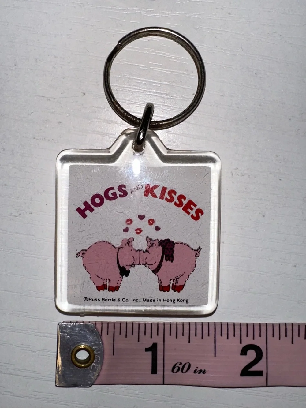 Vtg “Hogs and Kisses” Pig Keychain